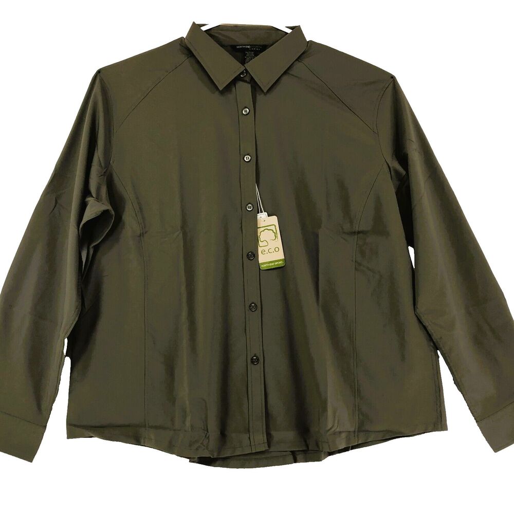 North End Sport Top Button Up Blouse Womens Sz 3XL Green Moisture Wicking 78804